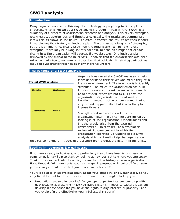 business swot analysis example 