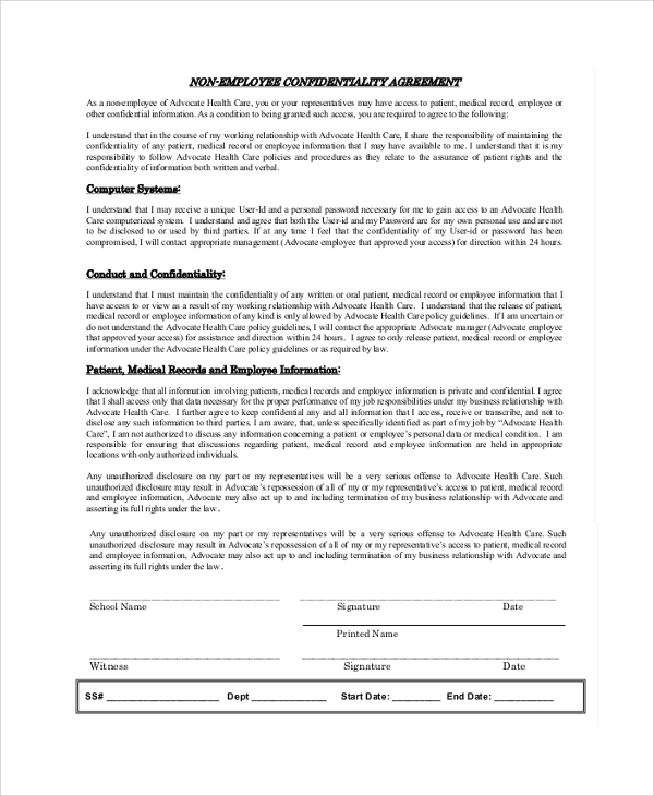 FREE 8  Sample Employee Confidentiality Agreement Templates in PDF MS