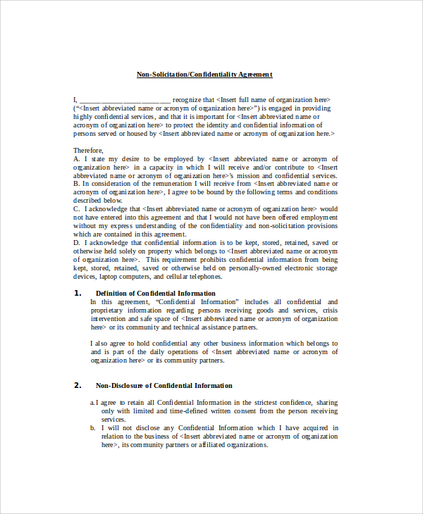 Word Employee Confidentiality Agreement Templates