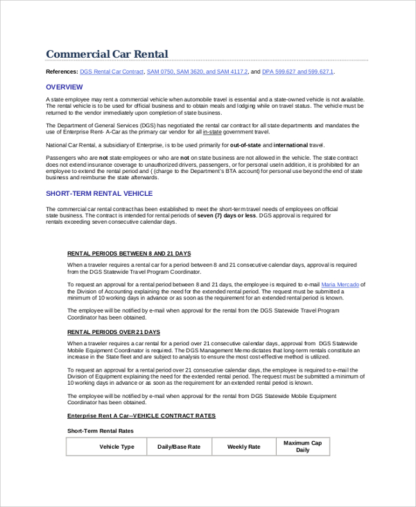 commercial vehicle rental agreement