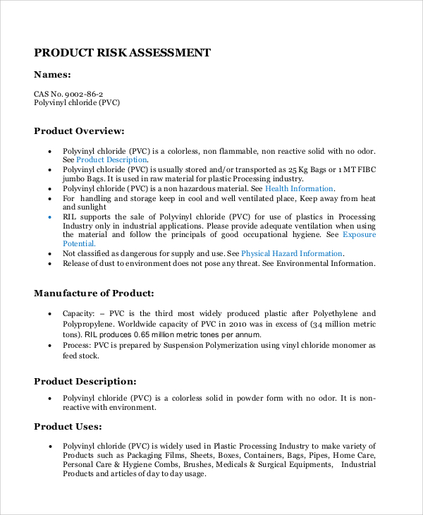 FREE 7+ Sample Product Risk Assessment Templates in PDF | MS Word