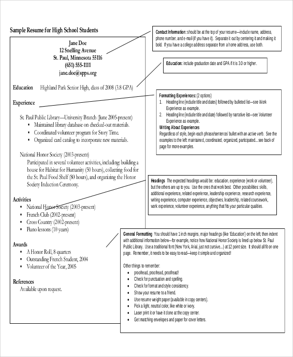 high school academic resume template