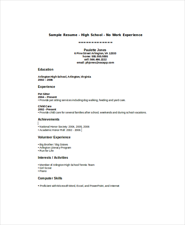 how to write a good resume as a highschool student