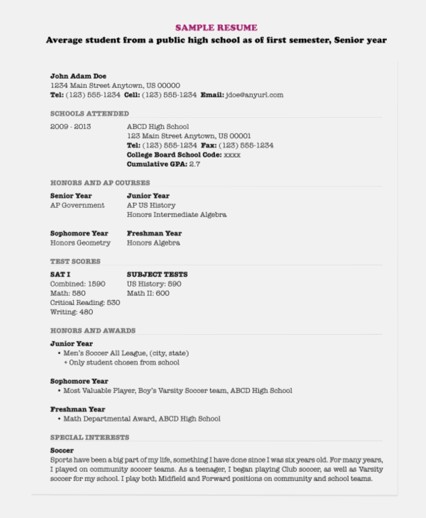 FREE 8 Sample High School Student Resume Templates In MS