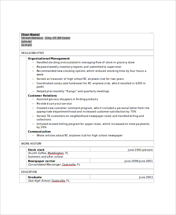 high school resume with work experience1
