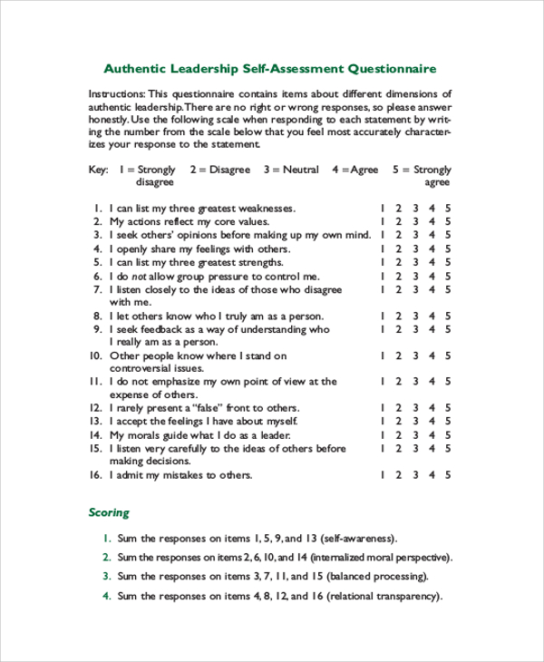 Free 8 Sample Leadership Self Assessment Templates In Pdf Ms Word