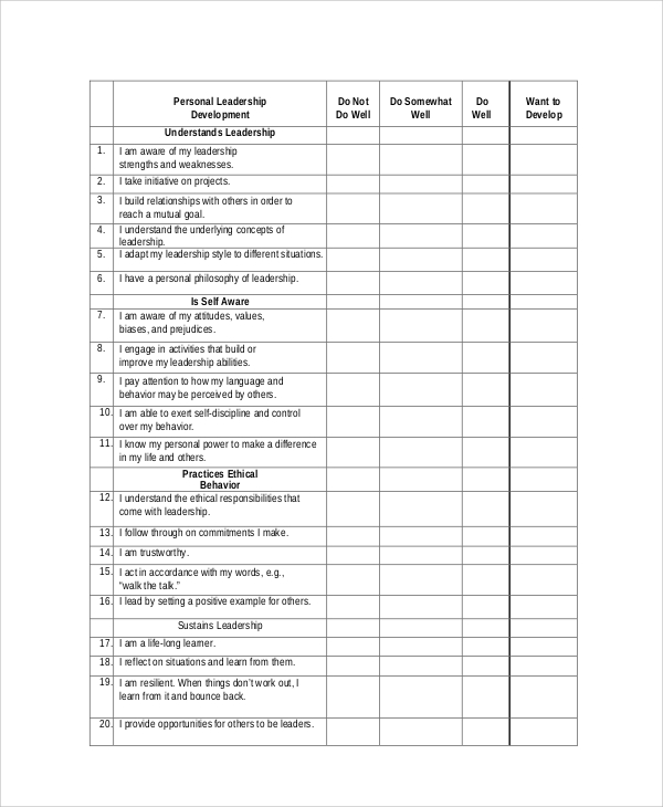 FREE 8+ Sample Leadership Self Assessment Templates in PDF | MS Word