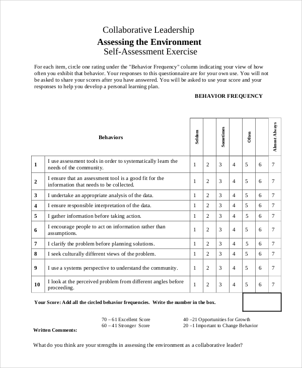 FREE 8+ Sample Leadership Self Assessment Templates in PDF ...