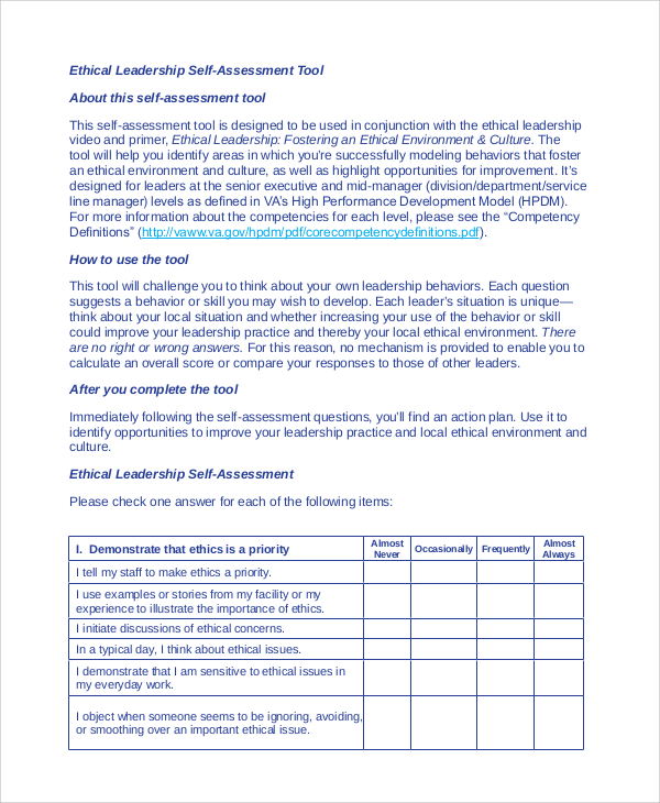 ethical leadership self assessment