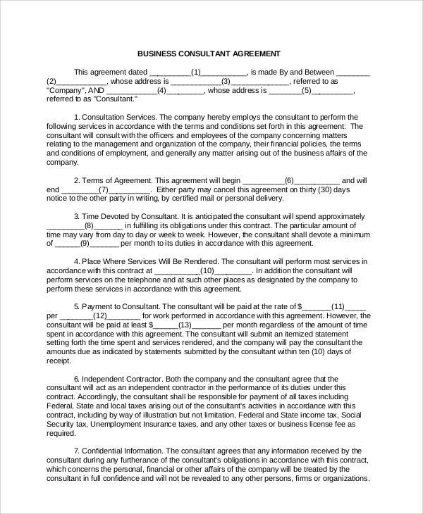 business consultant agreement contract