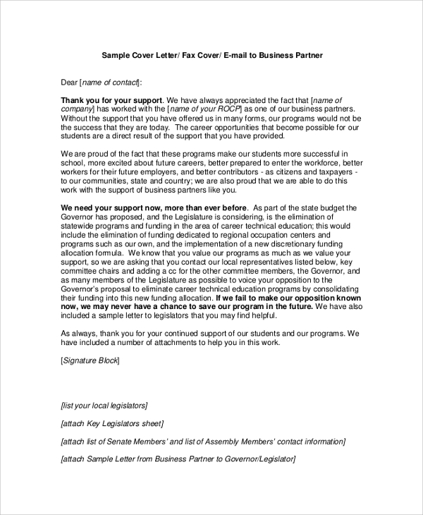 business partner email cover letter