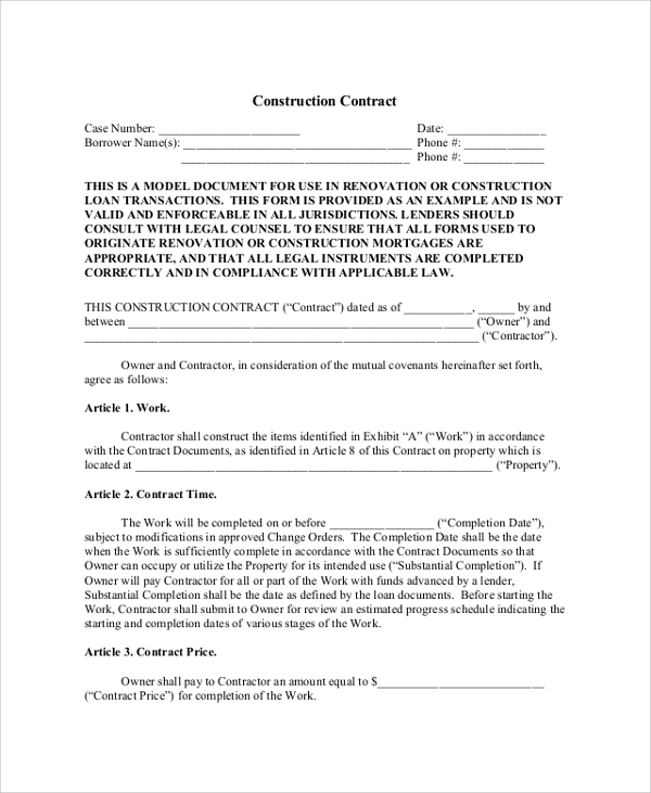 FREE 9 Sample Construction Contractor Agreement Templates