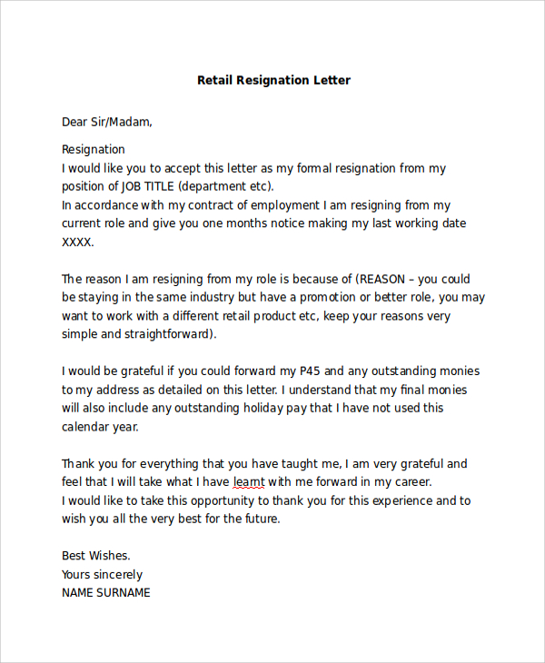 7+ Basic Resignation Letter Samples  Sample Templates