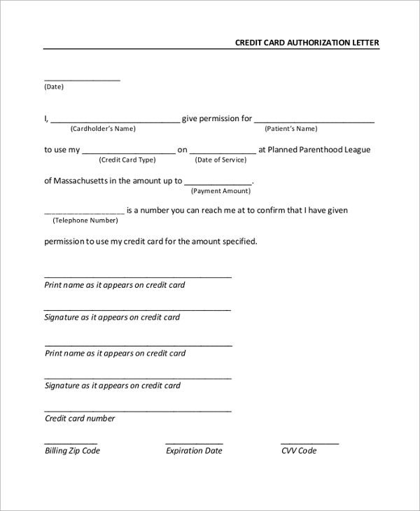 expecting person letters 8 payment Sample Letter Card Credit  in Authorization  Documents 7