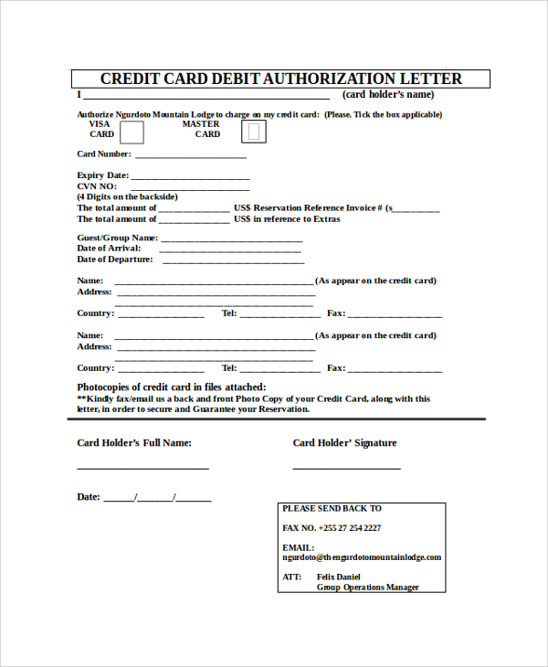 Free 8 Sample Credit Card Authorization Letter Templates In Pdf Ms Word 5081