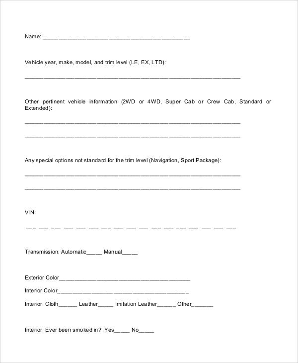 vehicle trade appraisal form