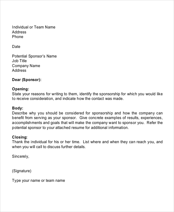 corporate sport sponsorship letter