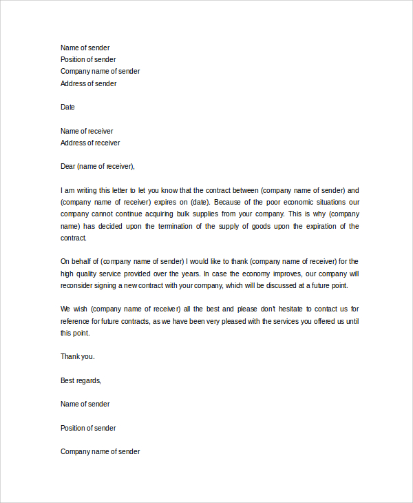 Sample Letter Of Termination Of Contract With Supplier from images.sampletemplates.com