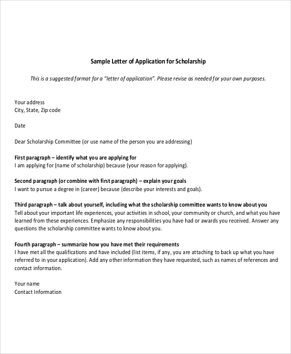 scholarship application letter format