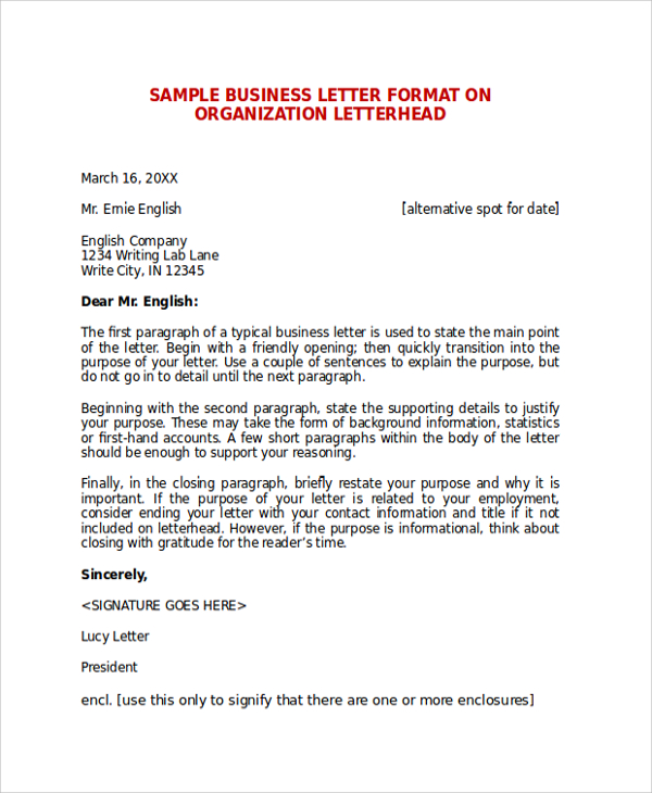 organization business letter format