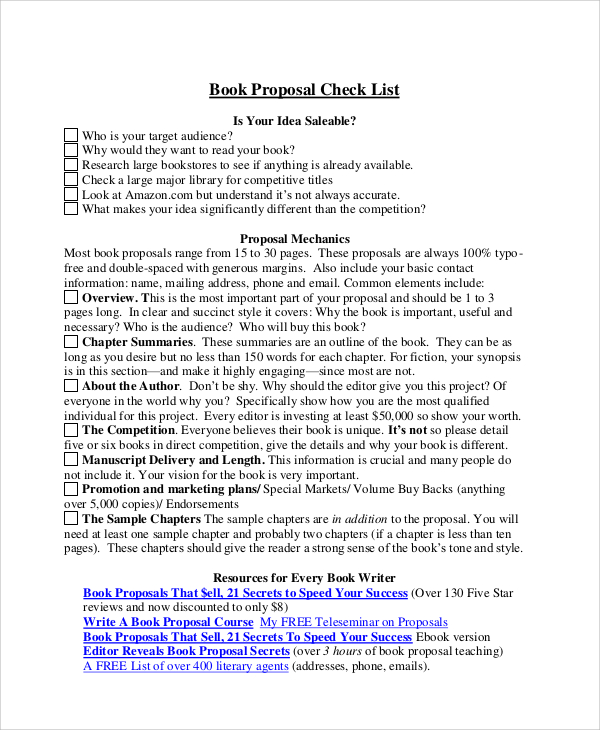 book proposal check list