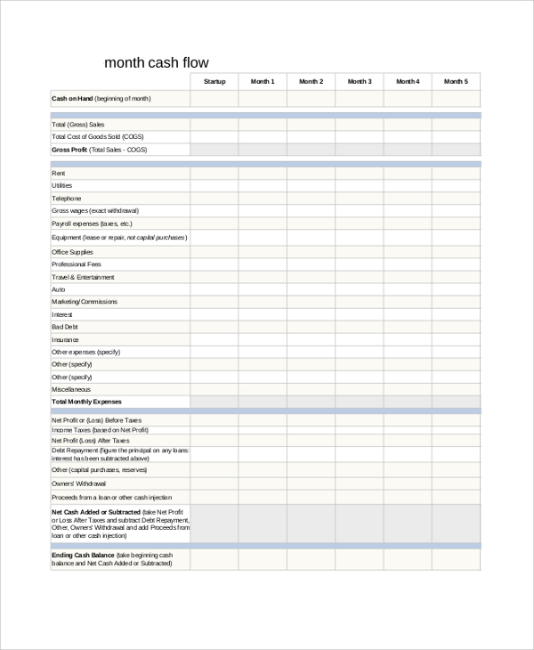 Blank Cash Flow Sheet Printable