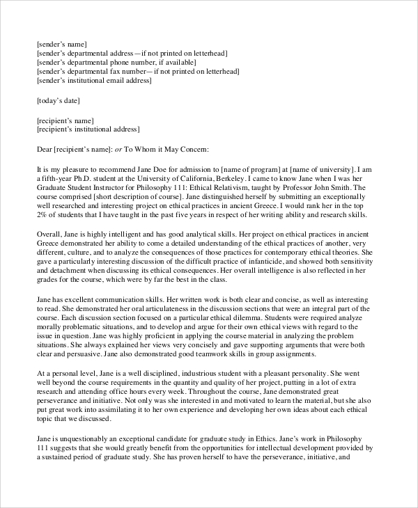 professional recommendation letter sample