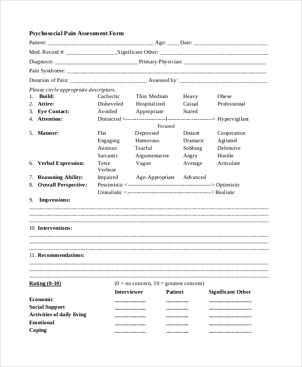 Printable Mental Health Intake Assessment Forms