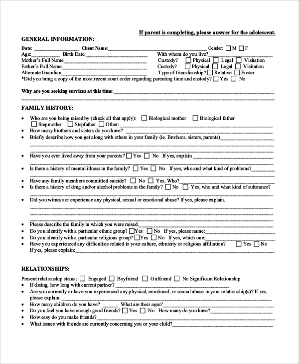 Free 7 Sample Psychosocial Assessment Forms In Pdf 3867