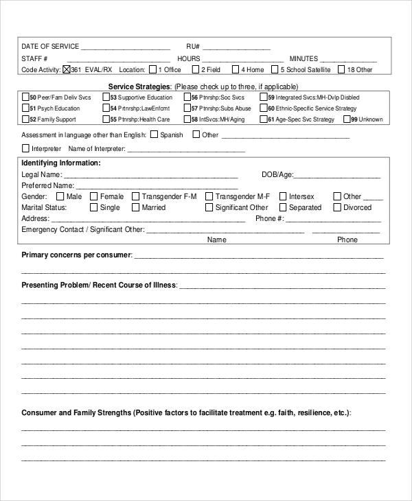 initial psychiatric assessment form