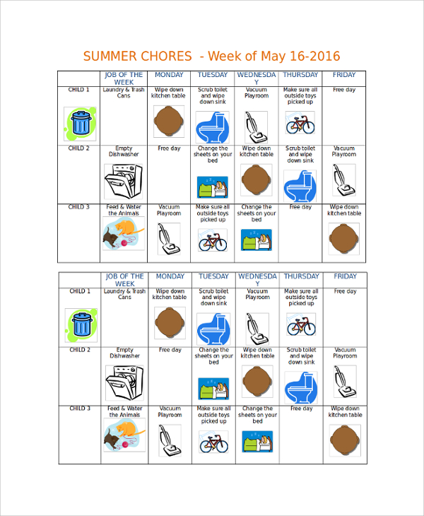 summer chore chart