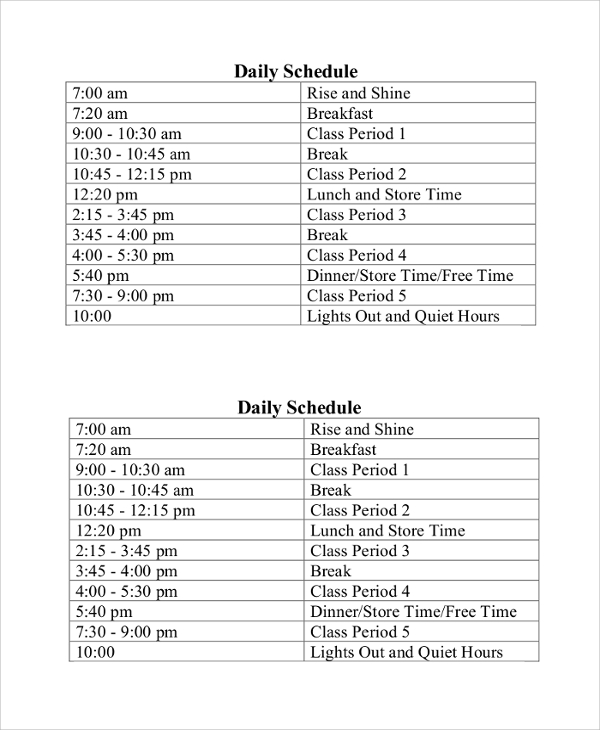 daily class schedule
