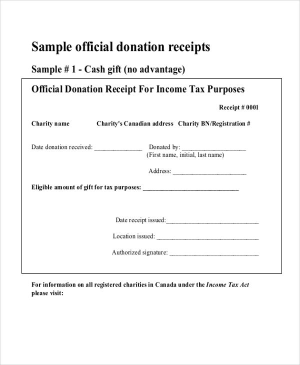 sample official donation receipt 