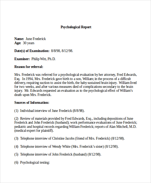 Psych Report Template