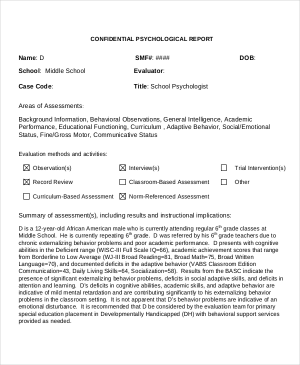 Psychological Report Template