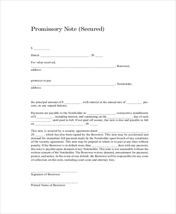 Secured Promissory Note Template