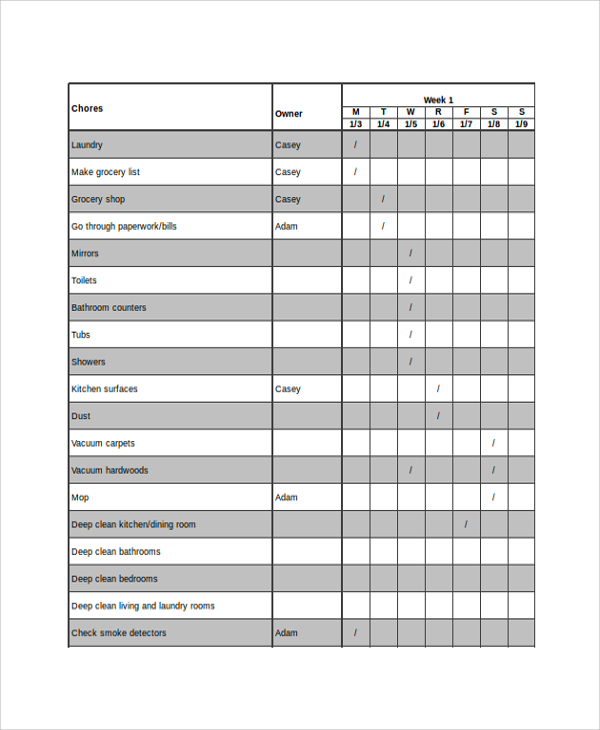 How To Make A Chore Chart In Excel