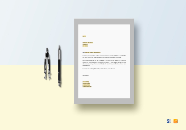 a tactful way to decline to write a letter of recommendation template