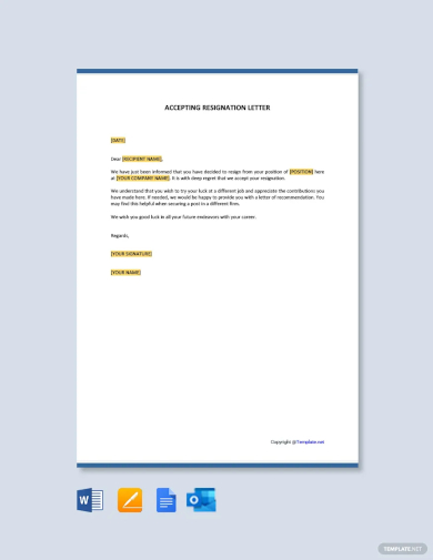 accept a resignation letter template