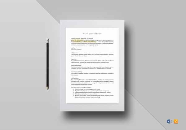 accounting technician job description template