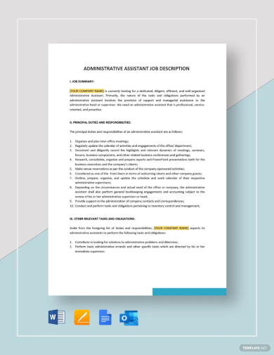 administrative assistant job description template