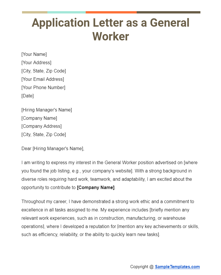 application letter as a general worker