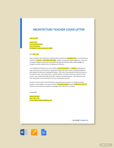 architecture teacher cover letter template