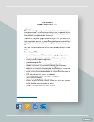 construction manager job description template