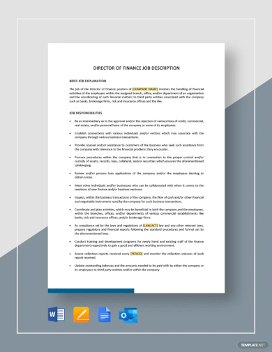 director of finance job description template