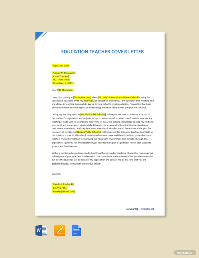education teacher cover letter template