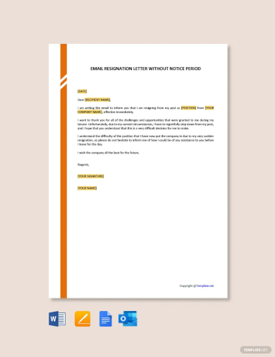 email resignation letter without notice period template