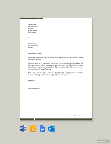 formal resignation letter for company template