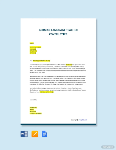 free german language teacher cover letter template