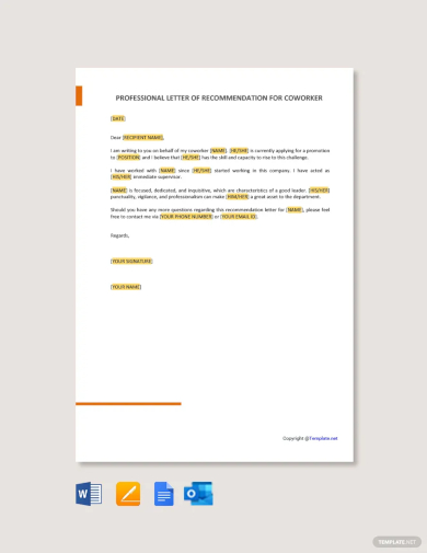 free professional letter of recommendation for coworker template